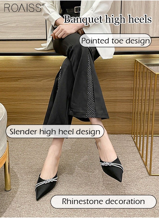 roaiss - Fashionable Business Pointed Toe Slippers Women'S Daily Commuting Formal Occasions Rhinestone Decorated High Heel Slippers - Image 1