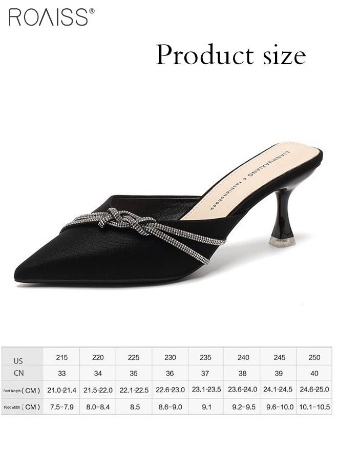 roaiss - Fashionable Business Pointed Toe Slippers Women'S Daily Commuting Formal Occasions Rhinestone Decorated High Heel Slippers - Image 1