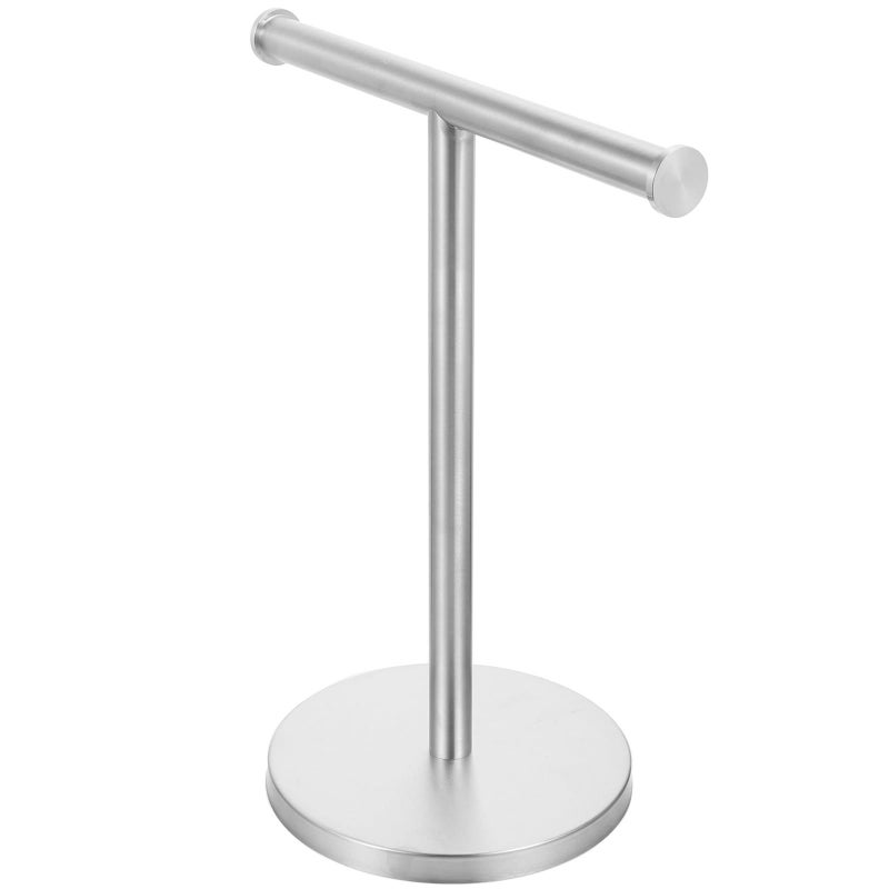 Stainless Steel Standing Towel Rack Brushed Finish Round Base for Kitchen and Bathroom - Image 2