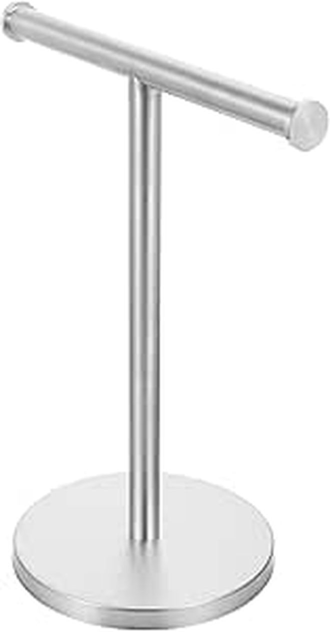Stainless Steel Standing Towel Rack Brushed Finish Round Base for Kitchen and Bathroom - Image 1