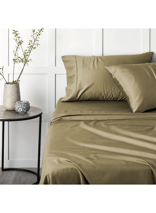 Lavish Touch 500 TC Cotton Bamboo 4pc Sheet Set Linen Queen (152 x 203 cm) Flat Fitted 2 Pillowcase Soft Sateen Weave - Image 1