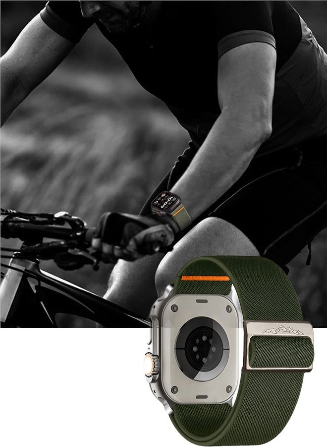 Happy D Soft nylon elastic woven strap, compatible with Apple Watch Ultra 2, Apple Watch Series 11/10/9/8/7/6/5/4/3, dark green, 42/44/45/46/49mm - Image 2