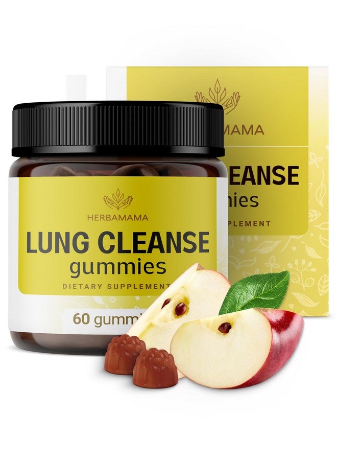 HERBAMAMA Lung Detox Gummies - Herbal Complex with Mushroom Blend for Lung Cleanse - Vegan, Non-GMO Respiratory Support Supplement - 60 Pectin-Based Apple-Flavored Chews - Image 1