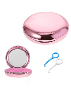 Braces case with mirror, strong orthodontic retainer case aligner and retainer case with special magnetic closure 1 retainer case and 2 aligner removal hooks (pink plated)