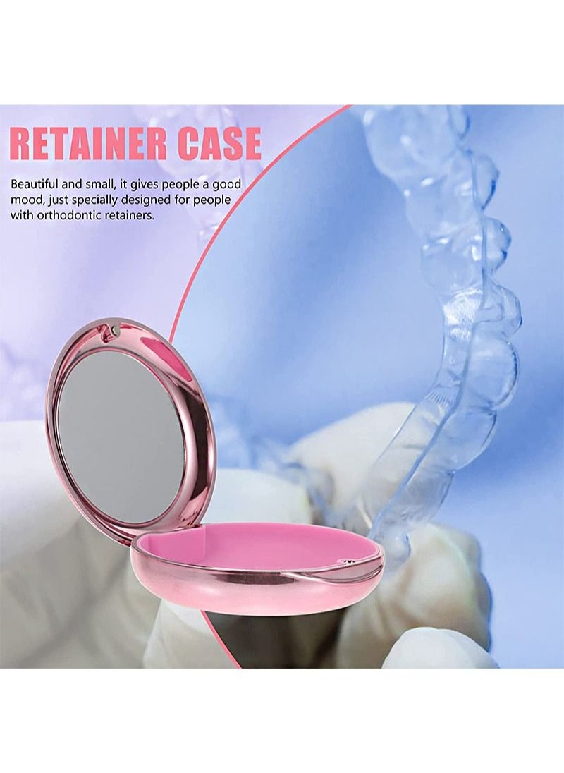 HaLunhi - Braces case with mirror, strong orthodontic retainer case aligner and retainer case with special magnetic closure 1 retainer case and 2 aligner removal hooks (pink plated) - Image 1