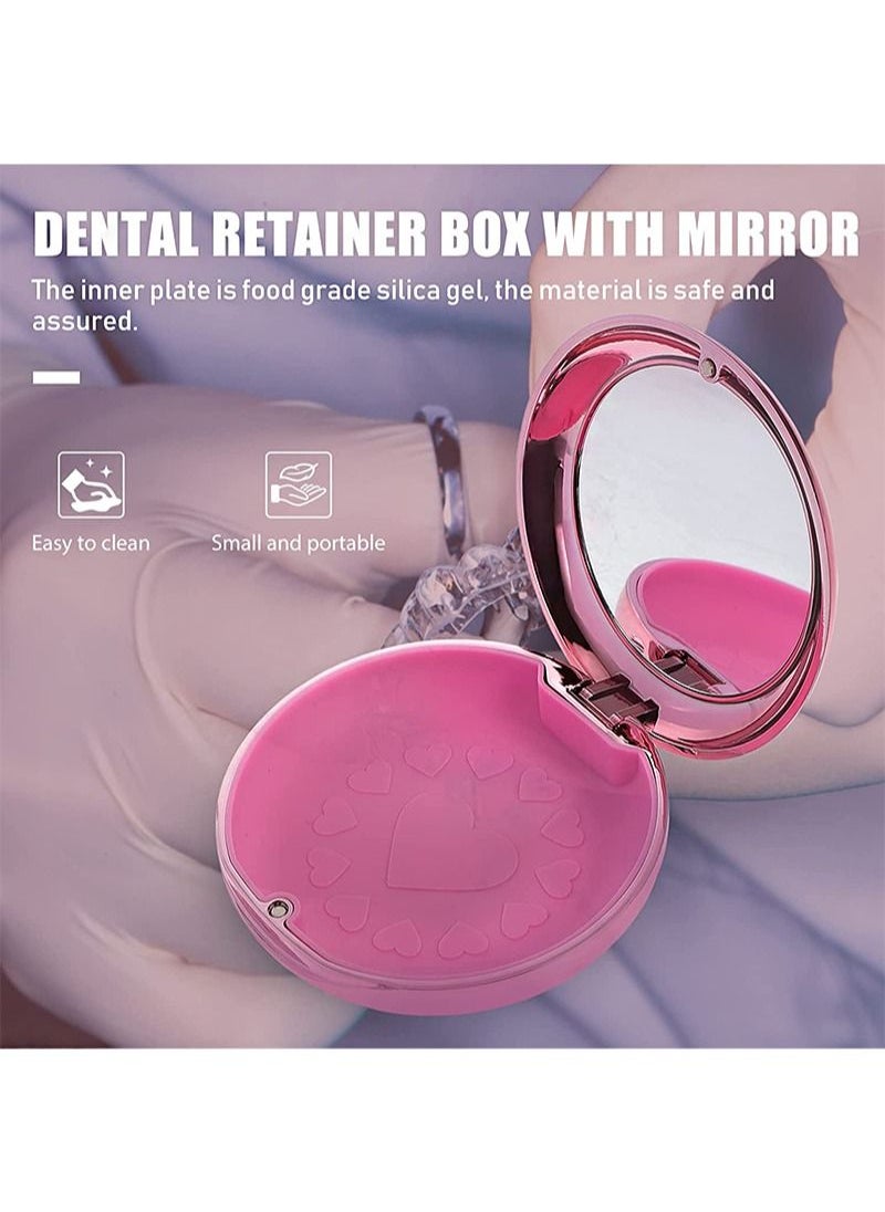 HaLunhi - Braces case with mirror, strong orthodontic retainer case aligner and retainer case with special magnetic closure 1 retainer case and 2 aligner removal hooks (pink plated) - Image 1