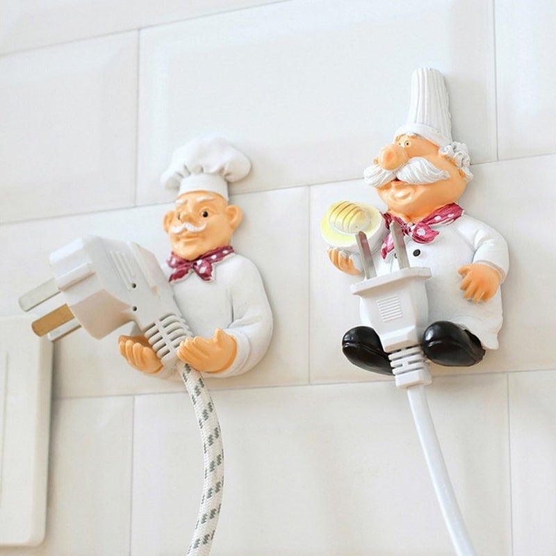 Pack of 2 Cute Power Plug Hook Hold Cook Fat Chef Wall Decor Organiser for Home, Kitchen, Garden, Garage Organizing - Image 3