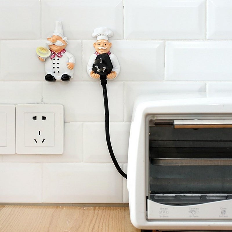 Pack of 2 Cute Power Plug Hook Hold Cook Fat Chef Wall Decor Organiser for Home, Kitchen, Garden, Garage Organizing - Image 4