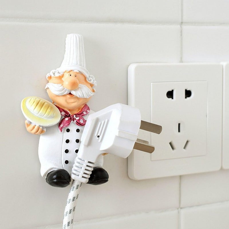 Pack of 2 Cute Power Plug Hook Hold Cook Fat Chef Wall Decor Organiser for Home, Kitchen, Garden, Garage Organizing - Image 5