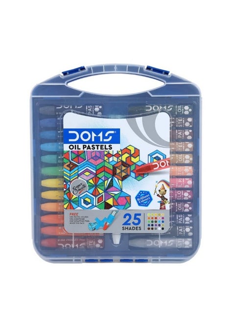 Doms 25 Shades Oil Pastels | Comes In Hard Plastic Case | Smooth Color Intermixing With Bright & Intense Colors | Free Pastel Holder, Sharpner & Scratching Tool Inside | Pack of 1