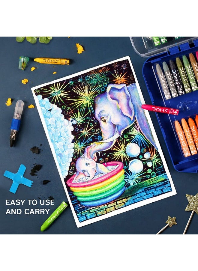 Doms 25 Shades Oil Pastels | Comes In Hard Plastic Case | Smooth Color Intermixing With Bright & Intense Colors | Free Pastel Holder, Sharpner & Scratching Tool Inside | Pack of 1