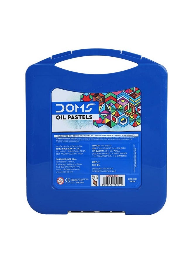 Doms 25 Shades Oil Pastels | Comes In Hard Plastic Case | Smooth Color Intermixing With Bright & Intense Colors | Free Pastel Holder, Sharpner & Scratching Tool Inside | Pack of 1