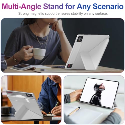 Oshmirian Case for Nubia REDMAGIC Astra Gaming/Pad 3 Pro Tablet 9.06 Inch – Magnetic Detachable Protective Cover with Dual-Side Clasp, Y-Fold Stand, Pencil Holder, Heat Dissipation Design(White) - Image 4