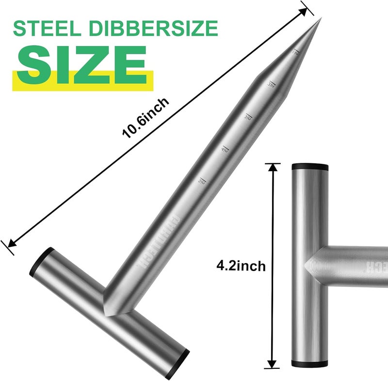 Gardtech Store Hand Dibber Garden Tool with 5 Inch Measuring Scale,Stainless Steel Bulb Planter Tool,Seed Dibber for Planting & Sowing Seed - Image 4