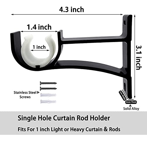 Gudui 6 Pack Curtain Rod Bracket, Heavy Duty Curtain Rod Holders Curtain Rod Hooks, Curtain Rod Brackets for Wall Drapery Rod Hangers Supports for 1 Inch Drape Rod, Black - Image 2