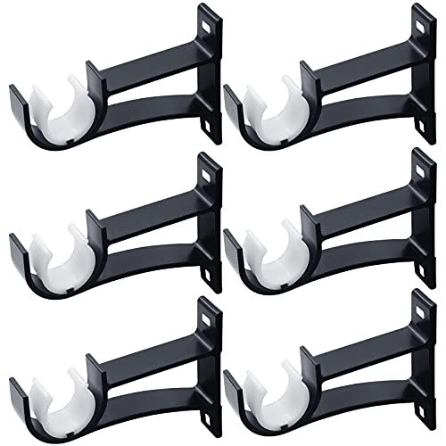 Gudui 6 Pack Curtain Rod Bracket, Heavy Duty Curtain Rod Holders Curtain Rod Hooks, Curtain Rod Brackets for Wall Drapery Rod Hangers Supports for 1 Inch Drape Rod, Black - Image 1