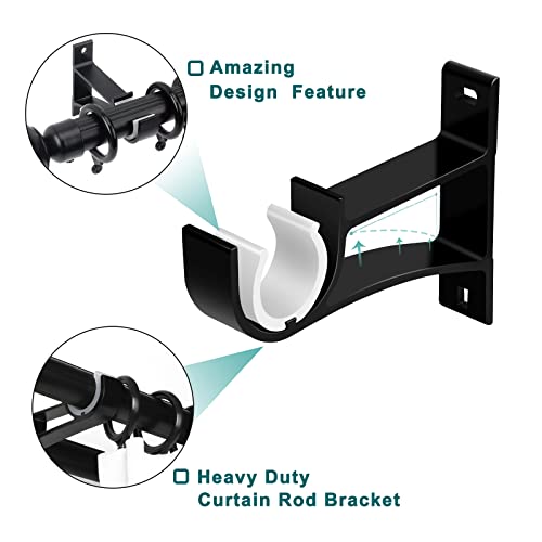Gudui 6 Pack Curtain Rod Bracket, Heavy Duty Curtain Rod Holders Curtain Rod Hooks, Curtain Rod Brackets for Wall Drapery Rod Hangers Supports for 1 Inch Drape Rod, Black - Image 5