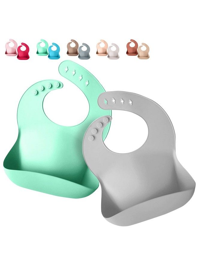 SPERRIC مريلة سيليكون للأطفال مريلة سيليكون ناعمة مع جامع طعام ومواد مقاومة للماء تناسب قابلة للتعديل للأطفال والرضع (أزرق فاتح ورمادي بارد) - Image 2