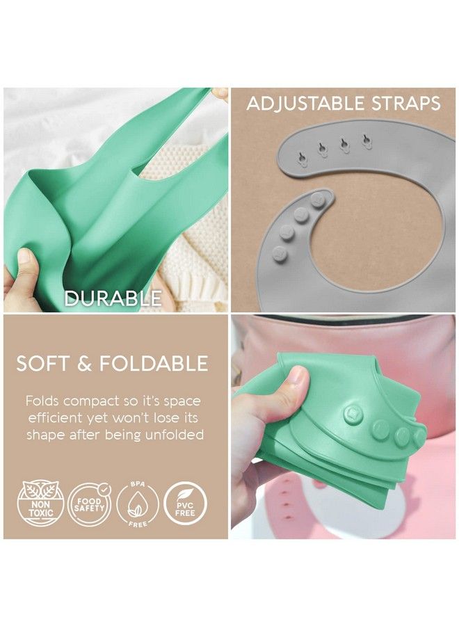 SPERRIC مريلة سيليكون للأطفال مريلة سيليكون ناعمة مع جامع طعام ومواد مقاومة للماء تناسب قابلة للتعديل للأطفال والرضع (أزرق فاتح ورمادي بارد) - Image 4
