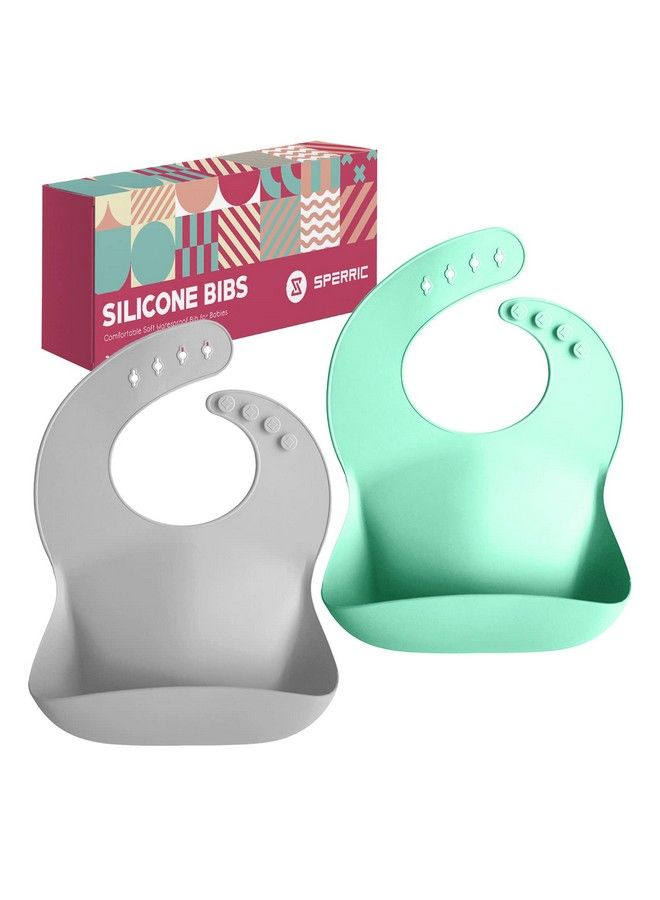 SPERRIC مريلة سيليكون للأطفال مريلة سيليكون ناعمة مع جامع طعام ومواد مقاومة للماء تناسب قابلة للتعديل للأطفال والرضع (أزرق فاتح ورمادي بارد) - Image 3