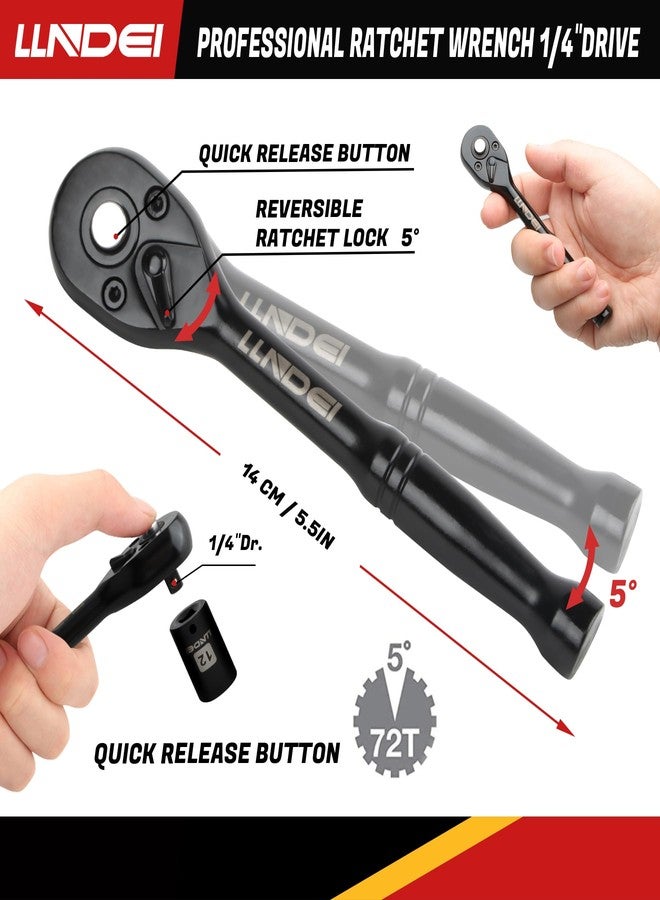 LLNDEI 48 Piece 1/4 Inch Mini Socket Ratchet Wrench Set, Metric Shallow Socket (4-14mm) 6-Point,with 72 Teeth Mini Ratcheting Wrench, Screwdriver Bit Set, Universal Joints and 3 Inch Extensions - Image 3