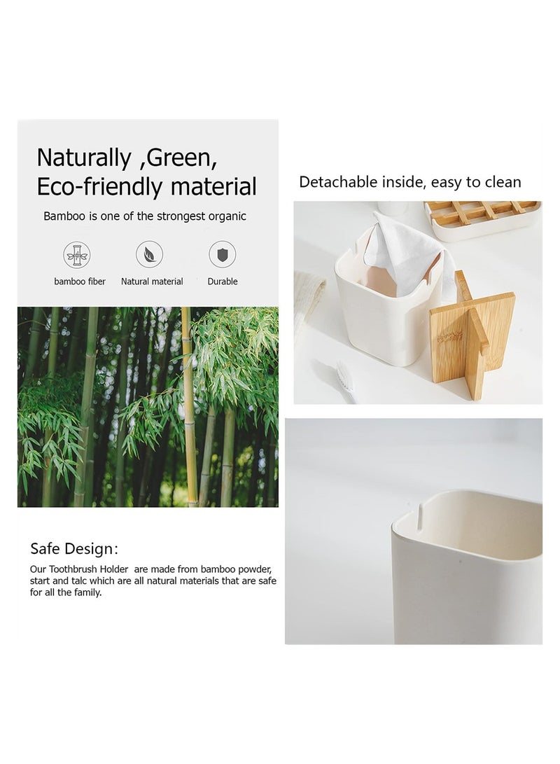 Excefore Bamboo Toothbrush Holder, Multifunctional Electric Toothbrush Holder, Naturally Tough Eco Friendly Toothpaste Caddy Toothbrush Organizer Stand for Bathroom Vanity Countertops - Image 2