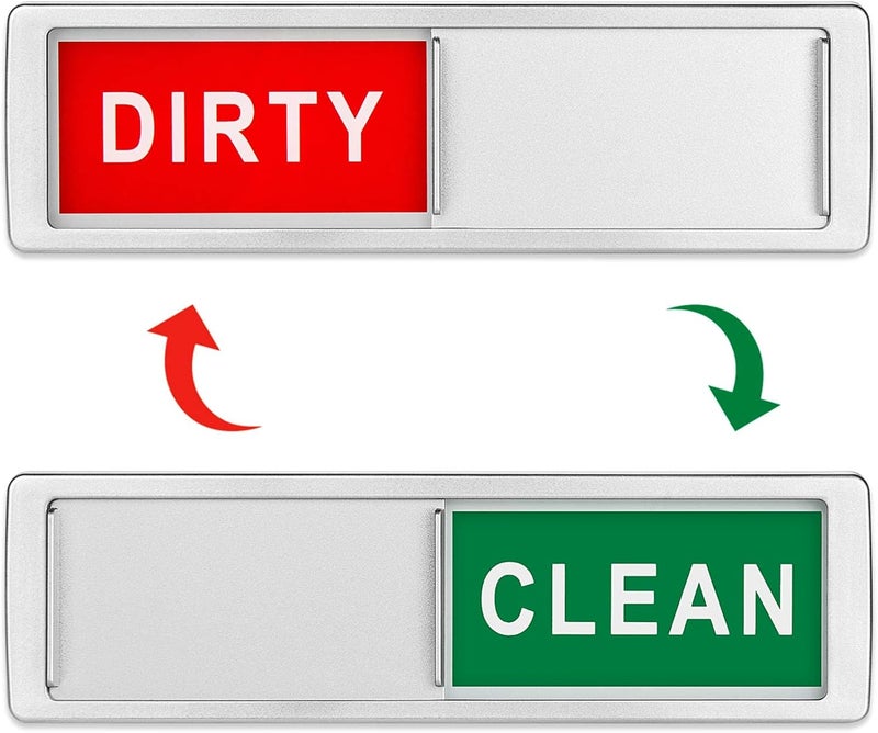 Cimkiz Dishwasher Magnet Clean Dirty Sign Shutter Only Changes When You Push It Non-Scratching Strong Magnet or 3M Adhesive Options Indicator Tells Whether Dishes are Clean or Dirty (Silver) - Image 1