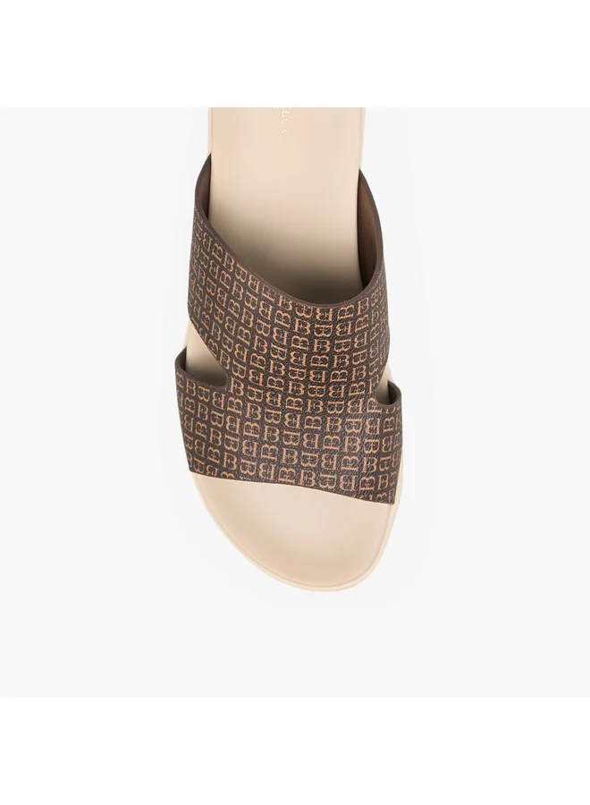 Flora Bella By Shoexpress Women Monogram Print Slip-On Sandals with Wedge Heels