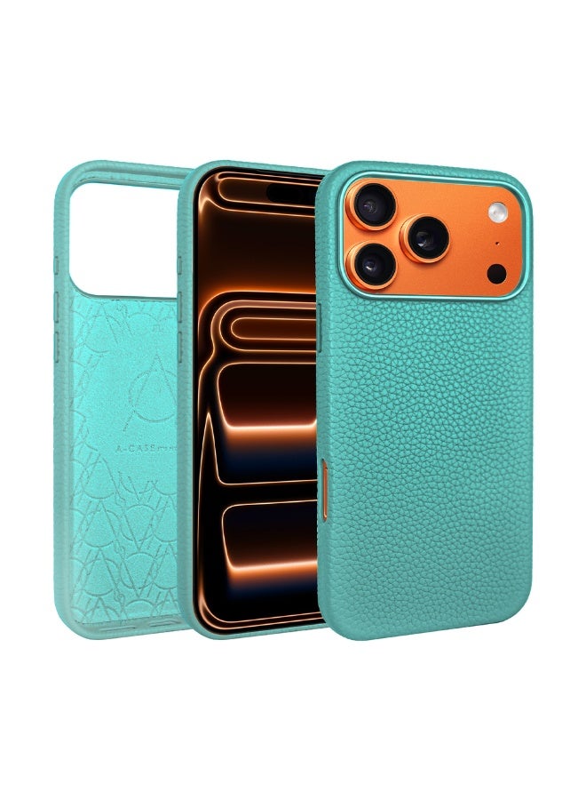 A-Case It’s My Case Amur Genuine Leather MagSafe Case for iPhone 17 Pro Max – Slim Fit Shockproof Protective Cover with Lychee Texture, Raised Camera Protection & Tactile Buttons – Tiffany - Image 1