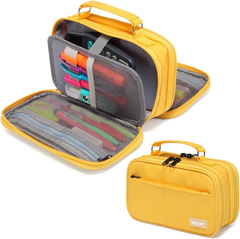 Vaschy Pencil Case, Large Pencil Pouch with Compartments for Middle School,Work,Office Pen Organizer Holder School Supply Yellow - Image 1