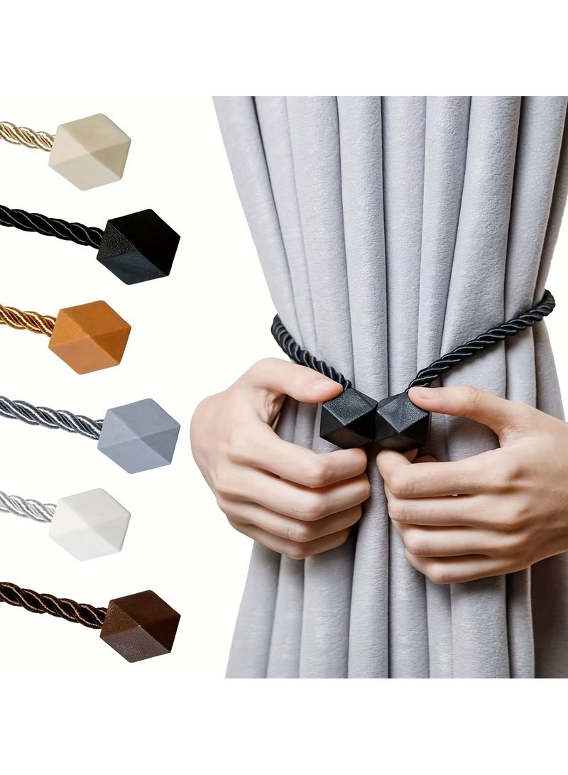 4 PCS Strong Magnetic Curtain Tiebacks - Modern Twist Rope Design for Living Room, Office & Home Decor (Black)  - Image 1
