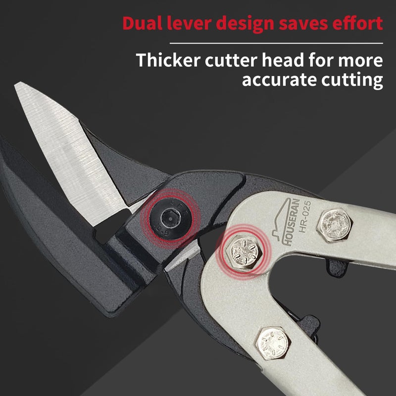 HOUSERAN Tin Snips, 10 Inch Aviation Snips, Left Cut, Heavy Duty Sheet Metal Cutter with Safety Lock and Non-slip Handle, CR-V Steel Sharp Teeth, Metal Shears Scissors for Cutting Metal Sheet - Image 4
