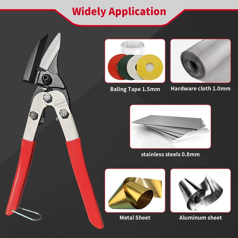 HOUSERAN Tin Snips, 10 Inch Aviation Snips, Left Cut, Heavy Duty Sheet Metal Cutter with Safety Lock and Non-slip Handle, CR-V Steel Sharp Teeth, Metal Shears Scissors for Cutting Metal Sheet - Image 5