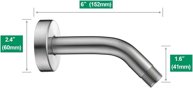 Purelux Shower Arm 6 Inch Universal Replacement Water Outlet PJ0602 Made of Stainless Steel, Brushed Nickel, Shower Arm and Flange Included - Image 3