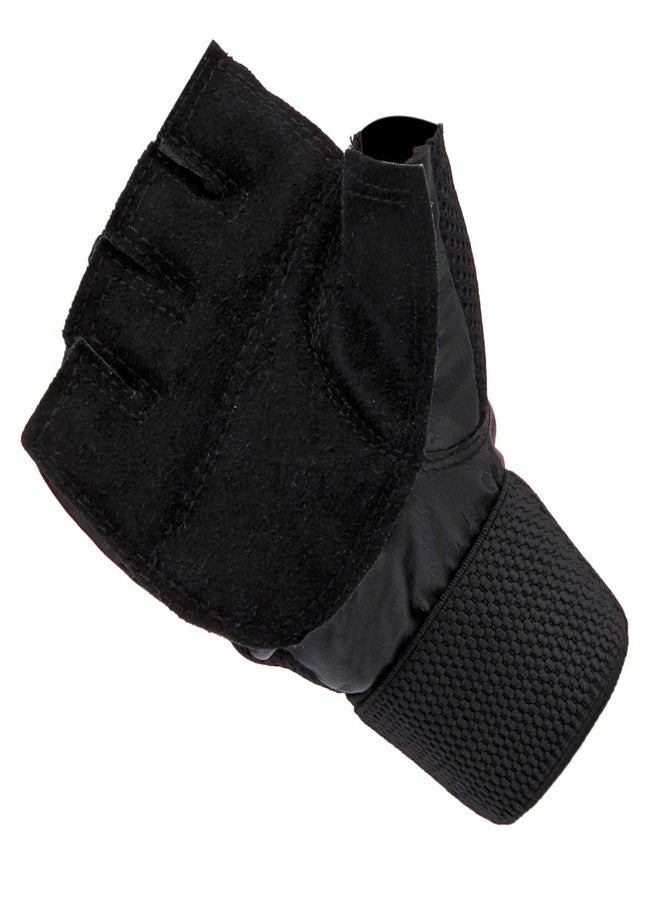 RAKSO Wrist Gym Leather Gloves with Wrist Wraps Support for Workout, Cross Fit, Exercise_and_Fitness & Cross Training, Outside Activities, Best for Men & Women Black Color - Image 3