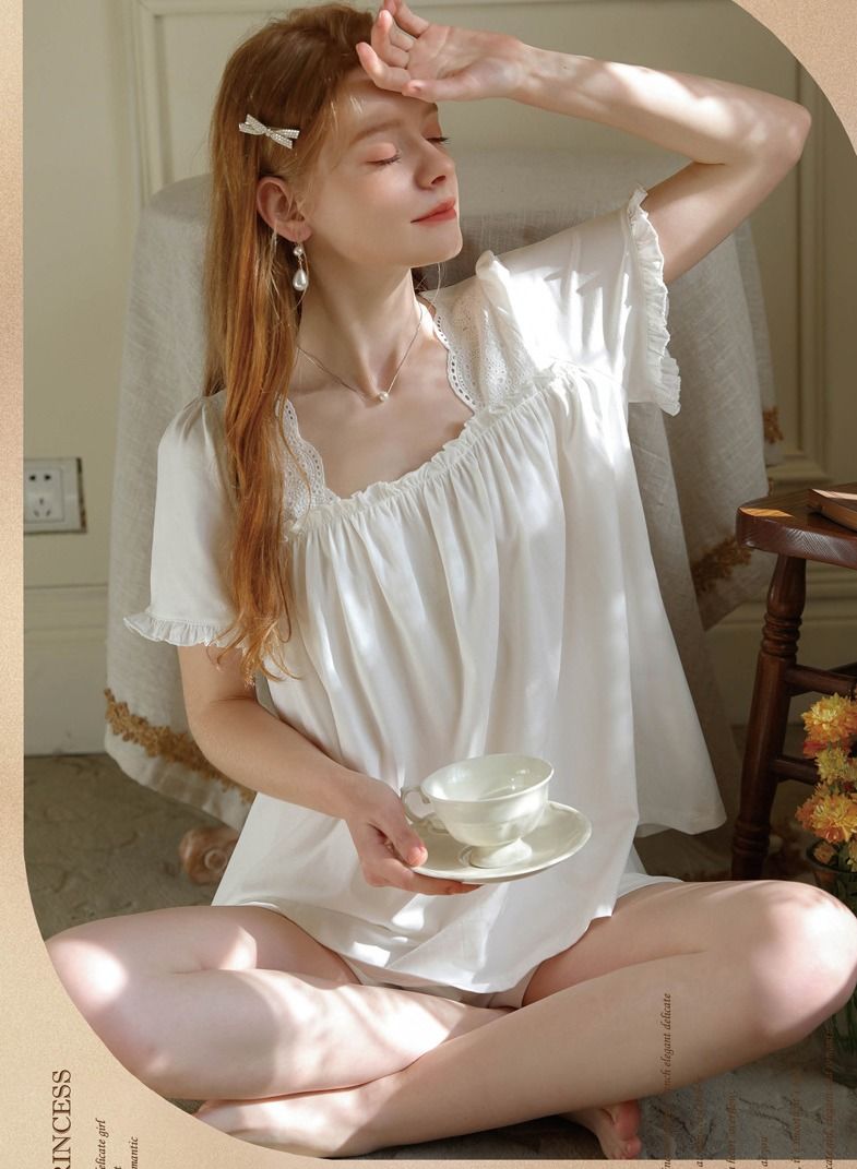 NIBEMINENT 2 Piece Pajama Set Women's Short Sleeve Shorts Girls Sweet and Cute French Princess Pajamas Sets Ladies Loungewear Soft Home Wearing Clothes Spring Summer  - Image 2