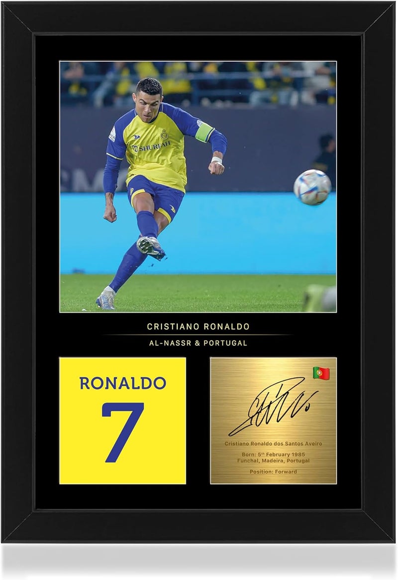 Cristiano Ronaldo A4 Framed Photo Display - Reproduced Digital Signature - Gift For Al-Nassr Fans