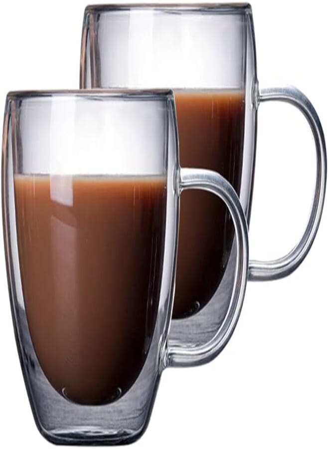ALEECYN Set of 2 - Glass Coffee Mug with Handle, Double Wall Glass Coffee Cups, Coffee Glasses Cups for Cappuccino, Latte, Espresso, Americano. (2.7 oz /80 ml