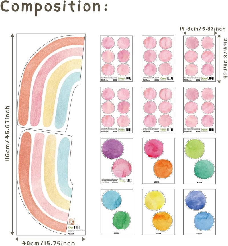 BPA Large Watercolor Rainbow Wall Decals with Polka Dots - Image 2