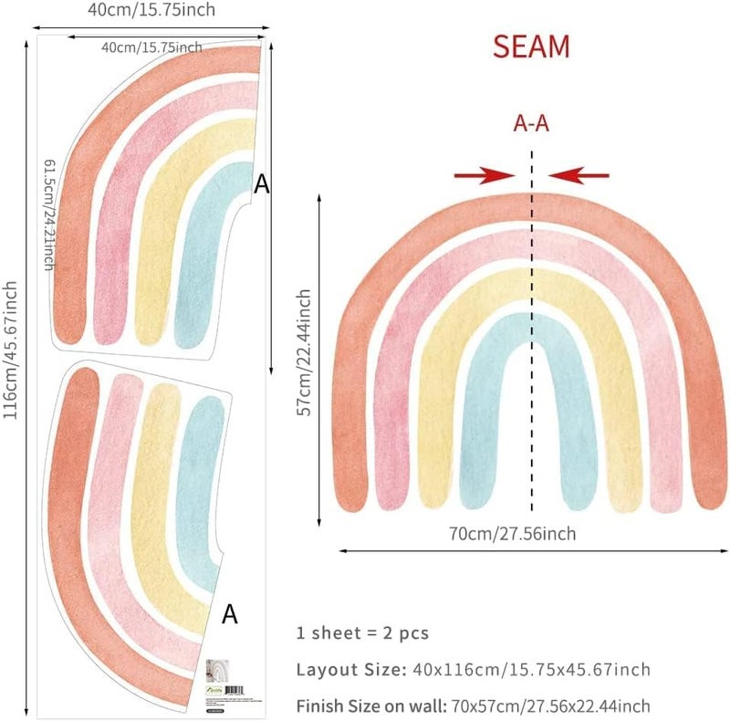BPA Large Watercolor Rainbow Wall Decals with Polka Dots - Image 3