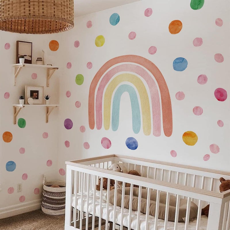 BPA Large Watercolor Rainbow Wall Decals with Polka Dots - Image 1