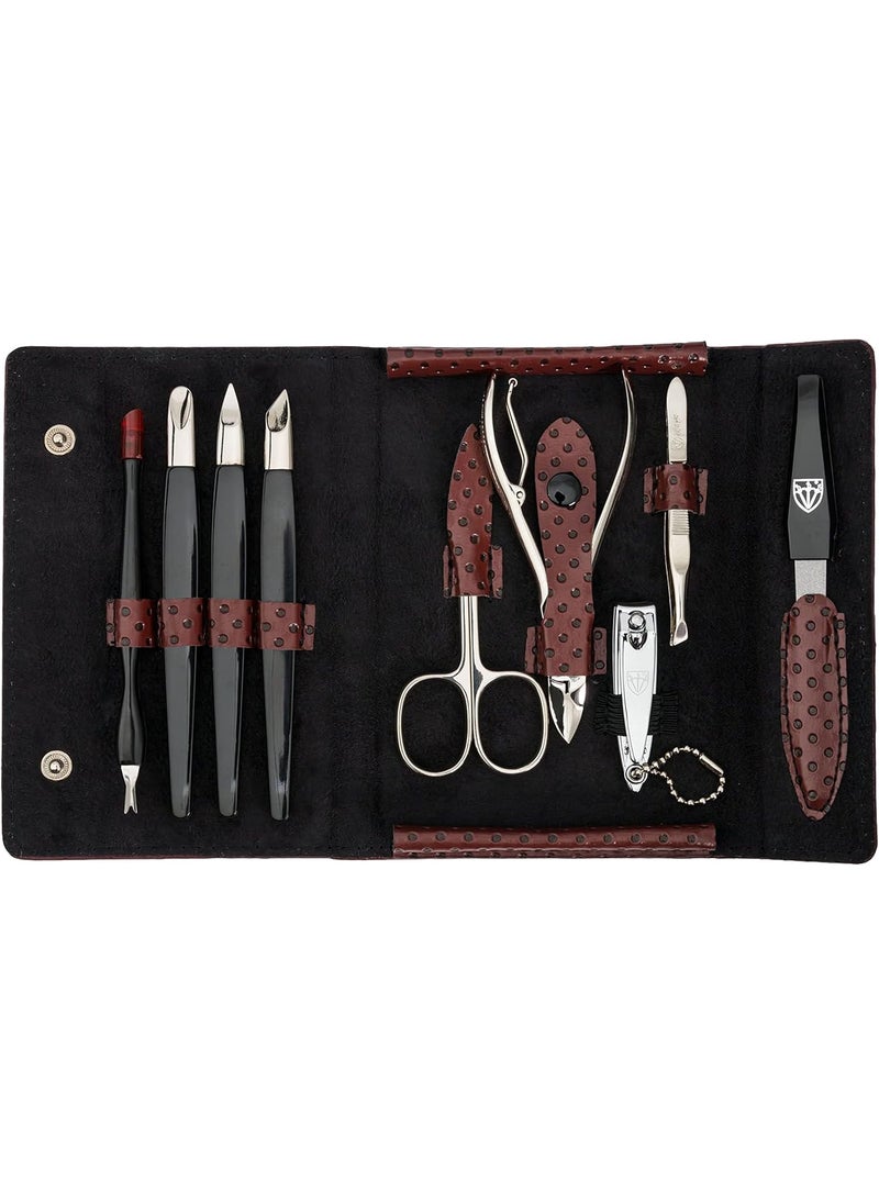 Drei Schwerter - 3 Swords Germany - brand quality 9 piece manicure pedicure grooming kit set for professional finger & toe nail care scissors clipper fashion leather case in gift box, Made in Solingen Germany (81201) - Image 1