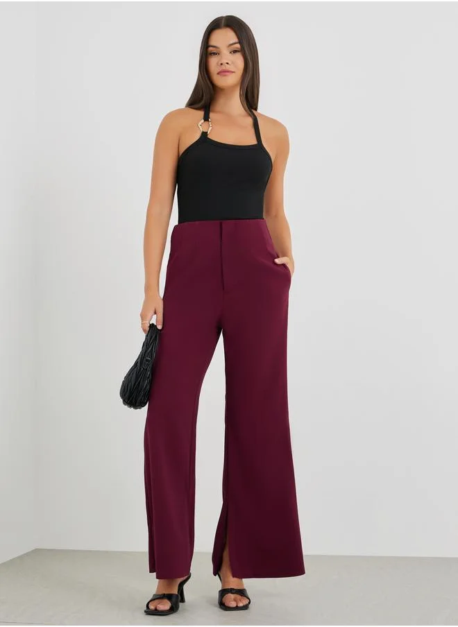 Styli Styli Solid Mid Rise Flare Fit Pants