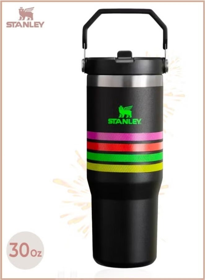 Stanley IceFlow 30oz Stainless Steel Tumbler with Leak-Resistant Lid & Straw – Vacuum Insulated Water Bottle Keeps Drinks Cold for 12H/Iced for 2 Days – Stylish Black Neon Mesh Design – Durable, BPA-Free – Perfect for Home, Office, Travel, Gym & Outdoor Use - Image 1