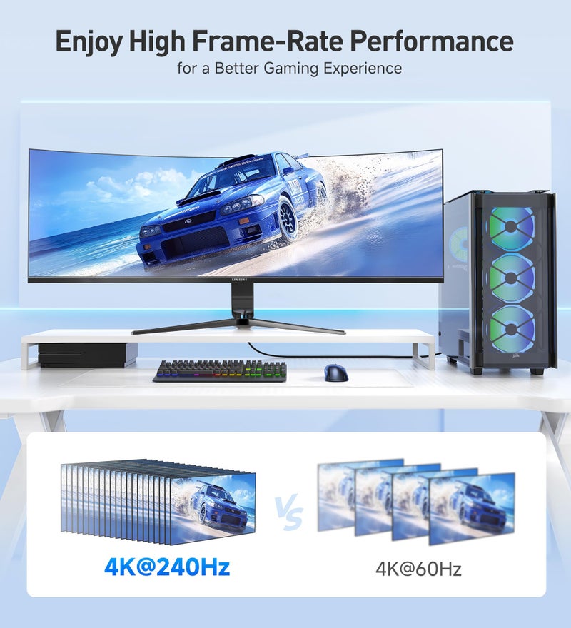 Cable Matters كابل ماذرز 48 جيجابت في الثانية Ultra HD 8K كابل HDMI بزاوية 270 درجة بطول 6.6 قدم مع دعم 8K @120Hz، 4K @240Hz و HDR باللون الرمادي - Image 4