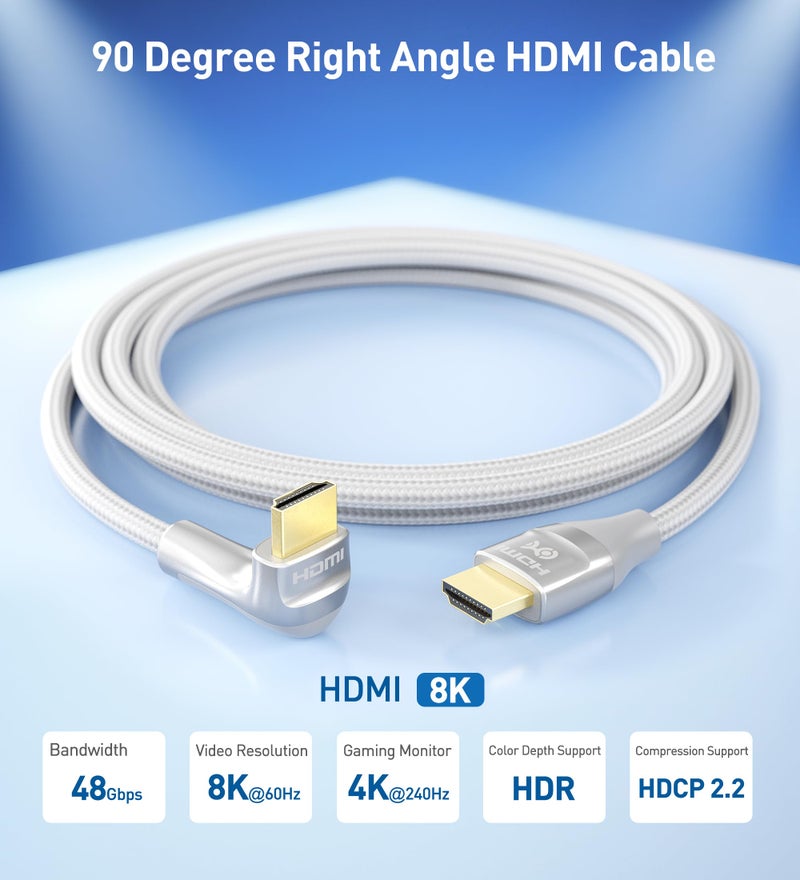 Cable Matters كابل ماذرز 48 جيجابت في الثانية Ultra HD 8K كابل HDMI بزاوية 270 درجة بطول 6.6 قدم مع دعم 8K @120Hz، 4K @240Hz و HDR باللون الرمادي - Image 2