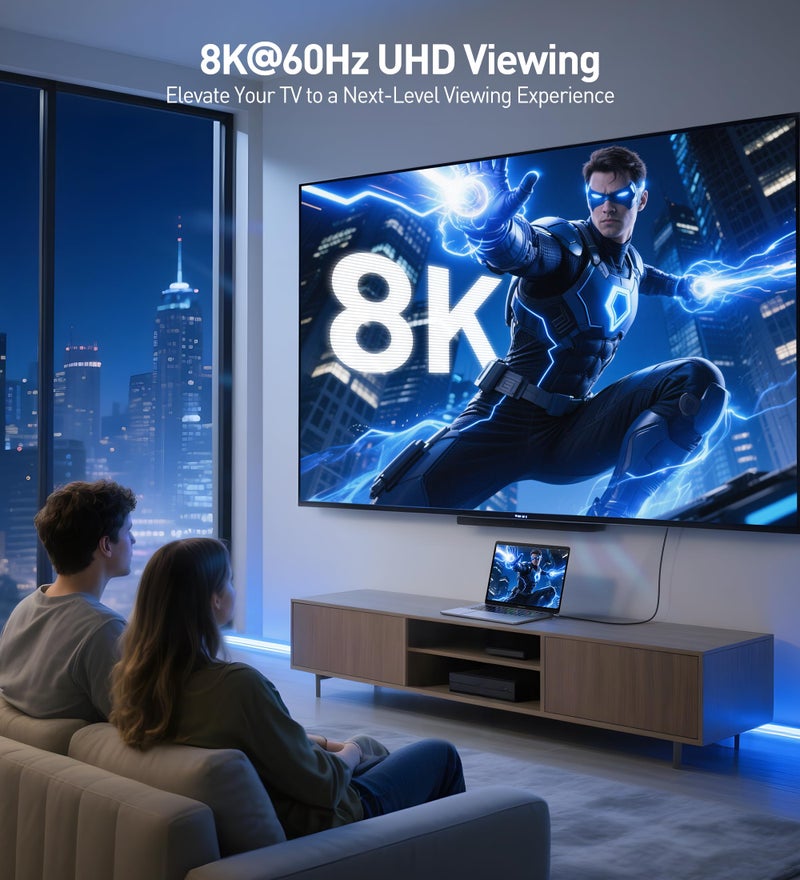 Cable Matters كابل ماذرز 48 جيجابت في الثانية Ultra HD 8K كابل HDMI بزاوية 270 درجة بطول 6.6 قدم مع دعم 8K @120Hz، 4K @240Hz و HDR باللون الرمادي - Image 3