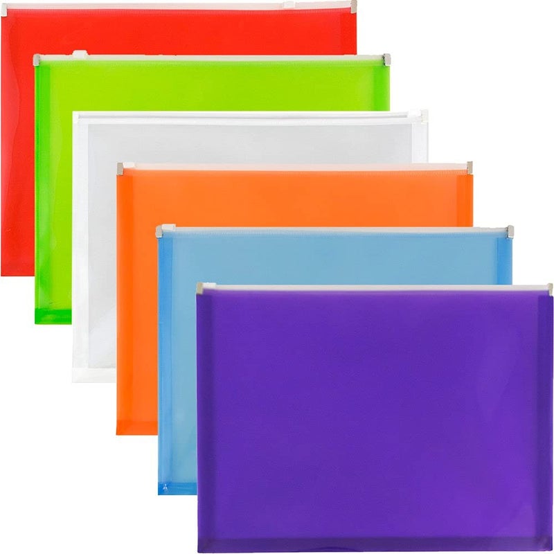 JAM PAPER Plastic Envelopes with Zip Closure - Letter Booklet - 9 3/4 x 13 - Assorted Colors - 6/Pack - Image 1