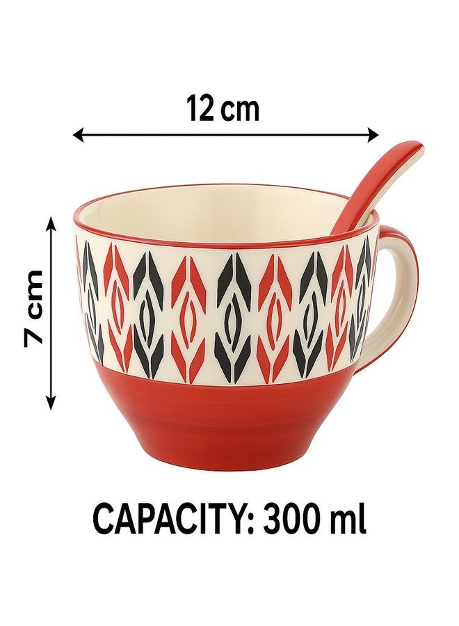 KITTENS Handpainted Ceramic Soup Bowl Set of 2 - 300ml - Red & Black Design - with Spoons - Microwave & Dishwasher Safe - BPA-Free - Ideal for Soup, Curry, Dessert & Gifting - Image 4