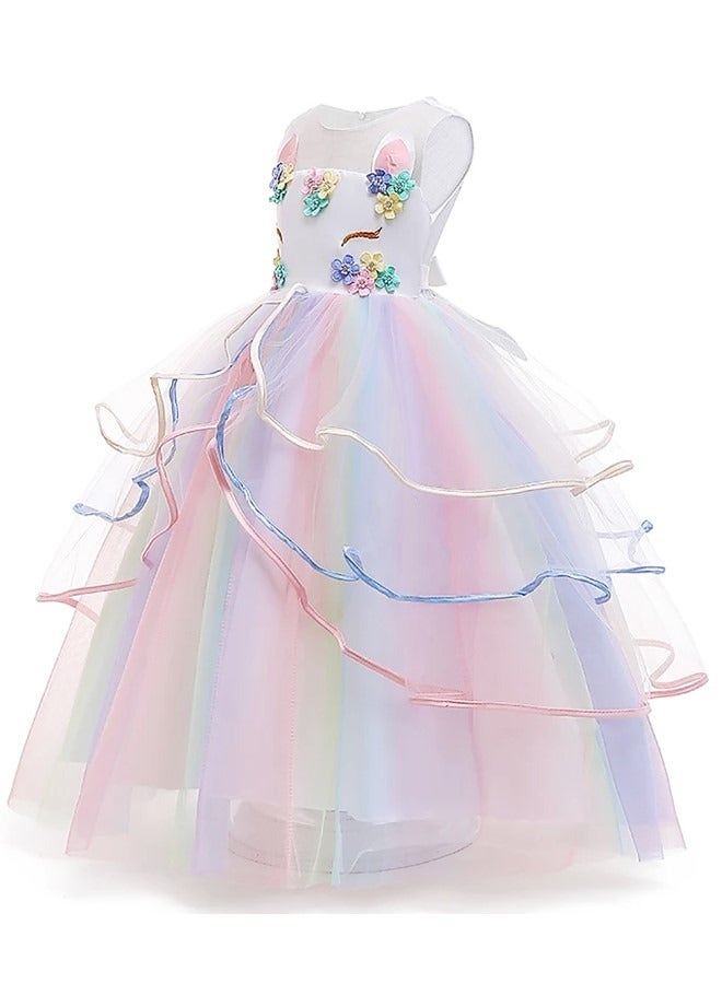 وي هابي الفتيات الأزهار يونيكورن زي الأميرة قوس قزح حزب اللباس الزفاف عيد ميلاد كرنفال طويل ماكسي ثوب - Image 3